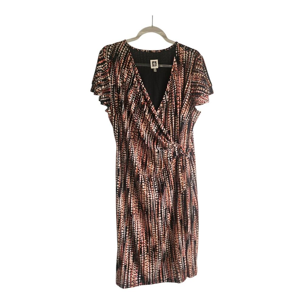 Anne Klein Faux Wrap Dress 1X V-Neck Flutter Sleeves Stretch Side-Tie Waist